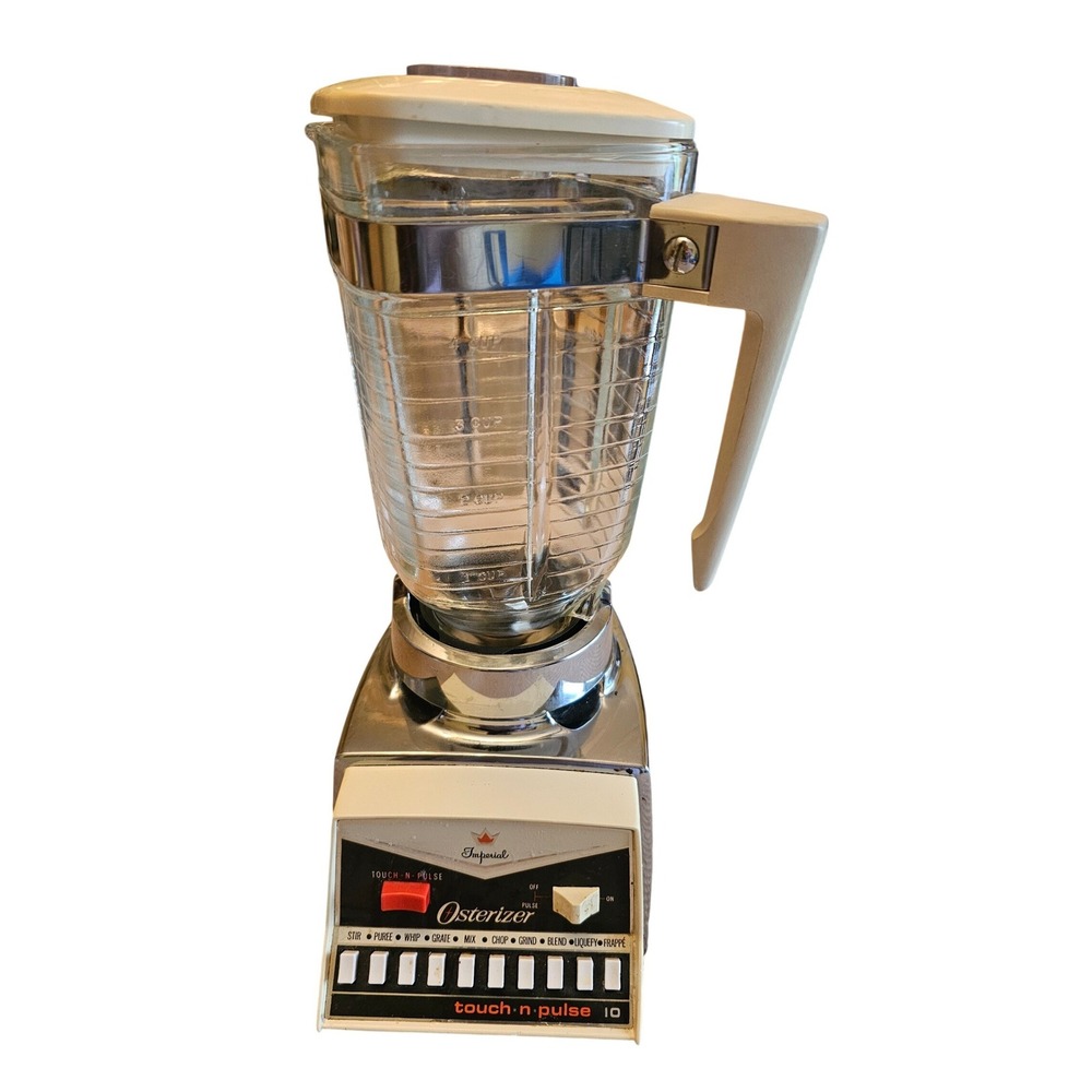 Vintage Osterizer Imperial Touch-N-Pulse 10 Speed Blender Chrome Glass 4 Cup